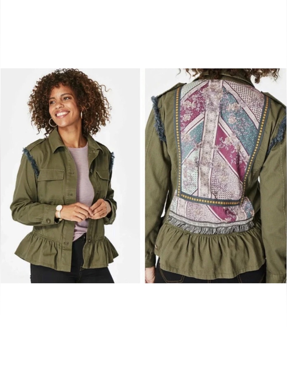 Matilda Jane Med. Olive Green Utility Jacket with Printed Back Panel